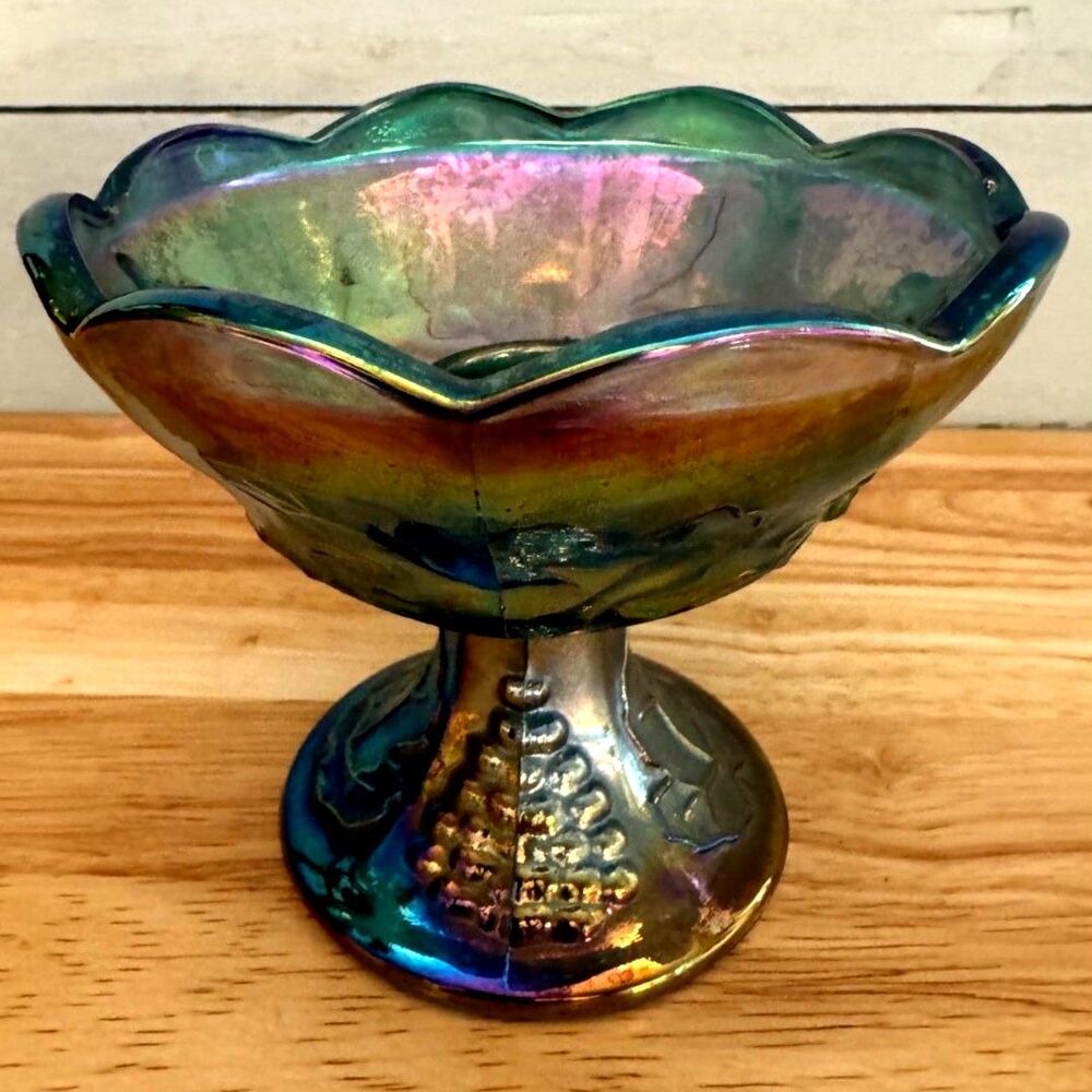 Vintage Indiana Glass Blue Carnival Harvest Grape Taper Candlestick Holder